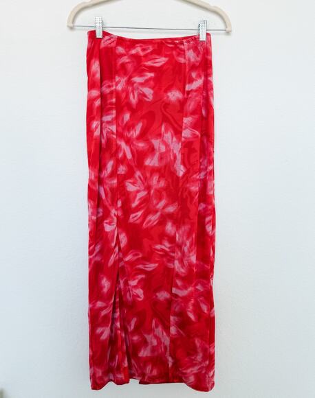 Free People Ruched Mesh Slit Maxi Skirt Red Size Small Y2K Indie Sleaze Festival - Picture 6 of 9